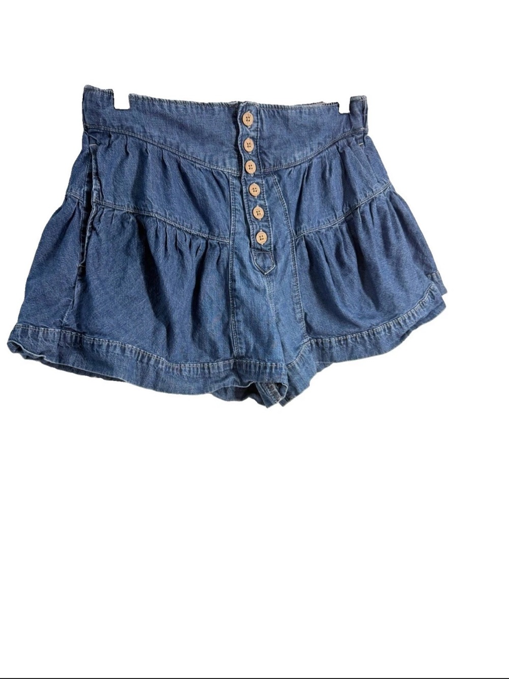 Free People We The Free Fleur High Waist Denim Ruffle Shorts in True Blue Sz M - Picture 9 of 15
